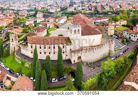 Desenzano Castle Aerial Panoramic View In Desenzano Town On The Shore Of Lake Garda In Italy