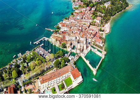Aerial Panoramic View Of The Sirmione Town At The Garda Lake In Italy
