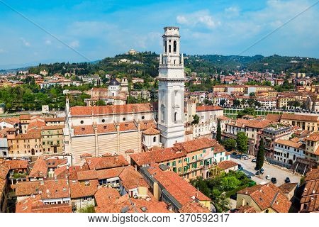 Verona Cathedral Aerial Panoramic View In Verona, Veneto Region In Italy