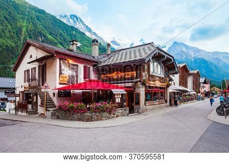 Chamonix, France - July 18, 2019: Cafe In Chamonix City Centre. Chamonix Mont Blanc Is A Commune And