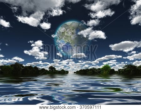 Terraformed Moon from Earth or Exo Solar Planet. 3D rendering