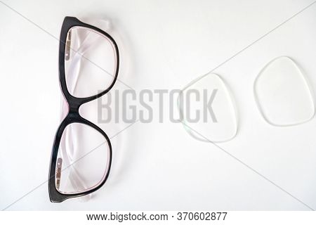 Dioptric Glasses And Replacement Optics. Copy Space