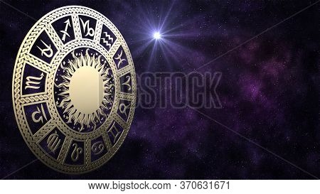 Template 13 Zodiac Signs On  Galaxy Background. Zodiac Circle In Space.