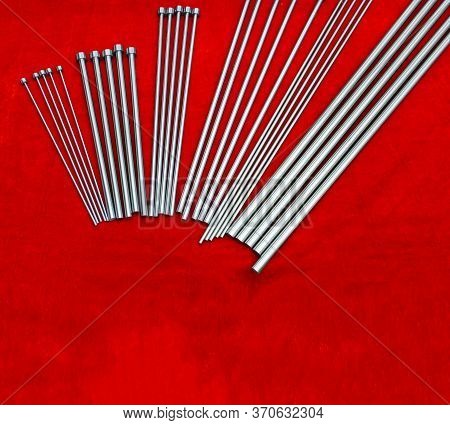 Ejector Steel Pins For Injection Mold(tooling)  ; Industrial Engineering Background With Copy Space
