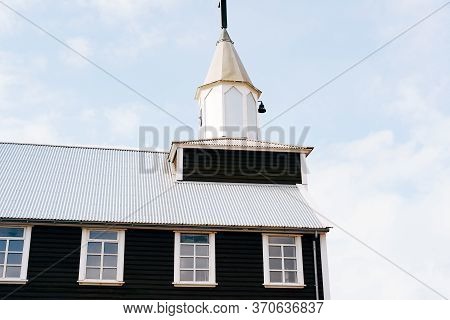 Black Church In Iceland. Picturesque Autumn Landscape With Famous Picturesque Black Church Of Budir 