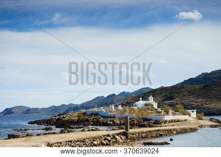 Agios Fokas Region Of Monemvasia. Greek Coastline With Small Cemetery On Sea Shore, Maleas Peninsula