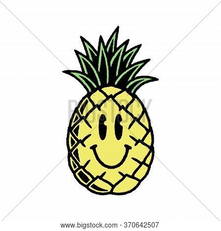 Happy Pineapple Icon Logo Color White Background