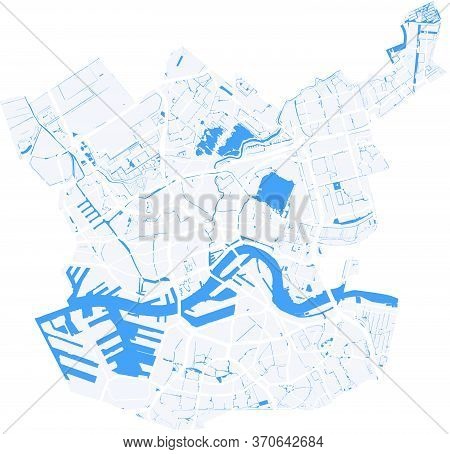 Rotterdam Vector Map With River, Channels, Main Roads, Bridges. Grey Background, Administrative Urba