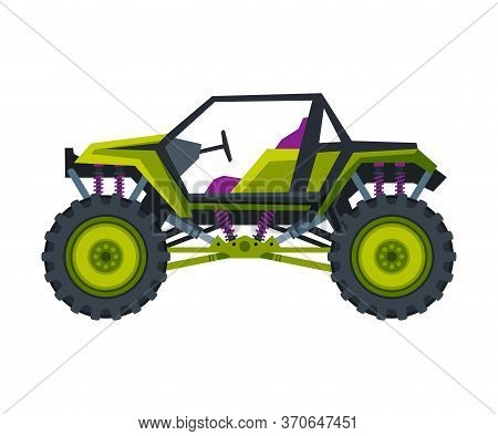 Monster Truck Vehicle, Car With Big Wheels, Heavy Professional Transport Vector Illustration