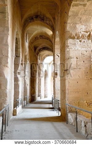 El Djem, Tunisia - February 03, 2009: Photo Of Arena Of The Ancient Roman El Jem Amphitheater.