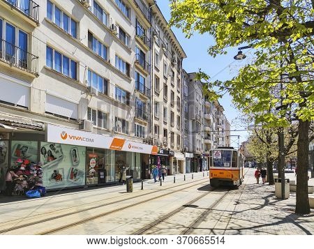 Sofia, Bulgaria - April 24, 2020: Slaveykov Square At The Center Of City Of Sofia, Bulgaria
