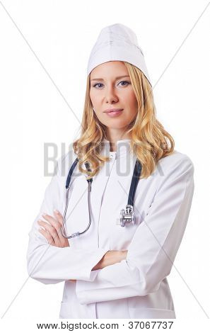 Attrative žena doktor izolované na bílém