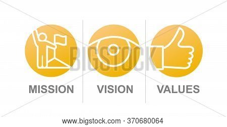 Important Business Icons. Vector Graphic Icons With Mission, Vision And Values Concept On White Back