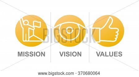 Important Business Icons. Vector Graphic Icons With Mission, Vision And Values Concept On White Back