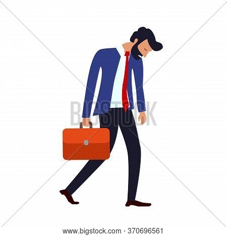 Concept Of Burnout At Work Or Drooping State After Failure At Work. Drooping Bearded Man In A Suit W