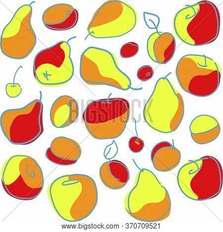Vector Set With Pears, Apples And Cherry. Composition Of Ripe Fruits And Berries. Design Concept Org
