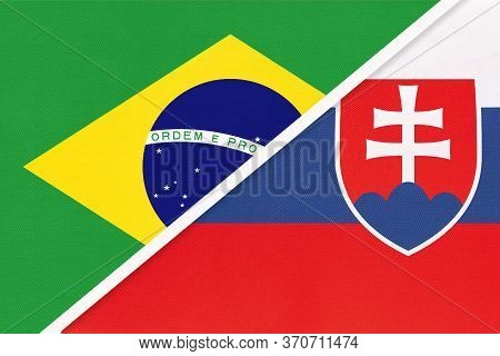 Republic Of Brazil And Slovakia Or Slovak Republic, Symbol Of Two National Flags From Textile. Relat