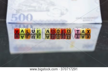 Conceptual Value-added Tax Rollout In Saudi Arabia. Value Added Tax On Coloful Alphabet Beads With R