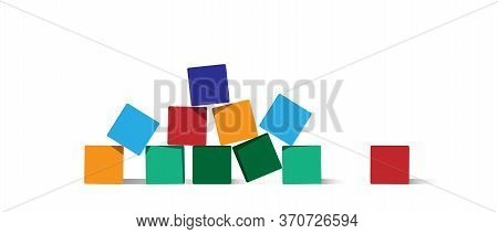 Empty Stack Of Cubes For Creative Design. Scattered Colorful Blocks, Place For Text. Variety Colorfu