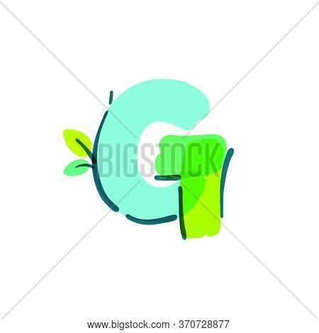 G Letter Logo With Green Leaf Handwritten With A Felt-tip Pen. Vector Bold Marker Font Can Be Used F