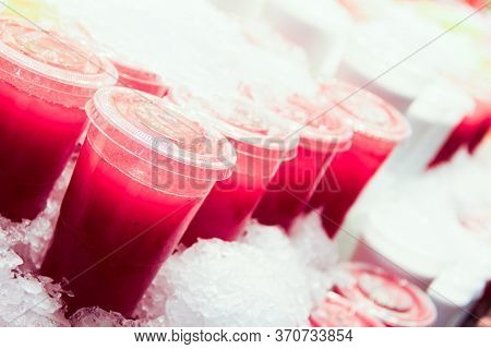 Many Tasty Fruit Smoothies At The Market Healthy Summer Natural Refreshing Dessert