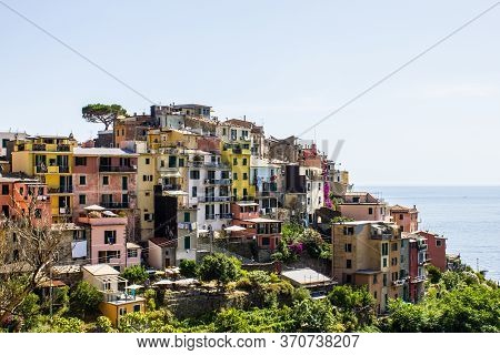 Corniglia, Italy - July 8, 2017: View Of Corniglia Town On A Sunny Day