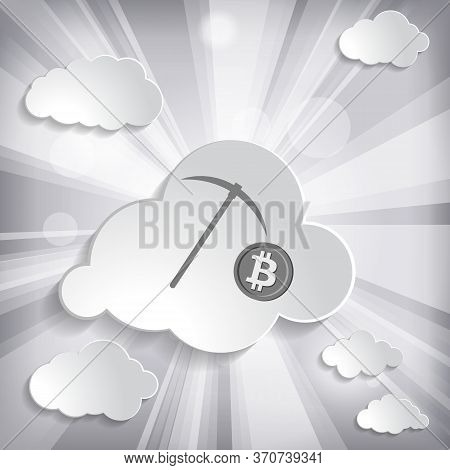 Illustration Of Crypto Currency Cloud Mining Pickaxe Icon On A G