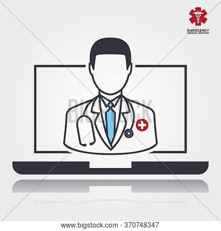 Doctor Men Online Symbol With Covid. Vector Illustration Medical Design