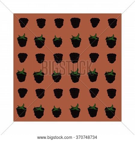 Seamless Pattern With Black Raspberries And Green Leaves. Berry Pattern