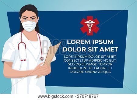 Doctor On A Blue Background. Vector Illustration Medical Design