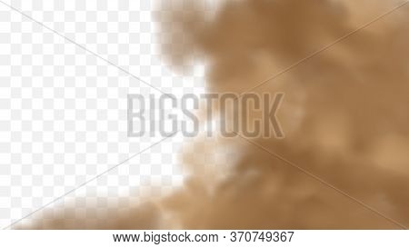 Realistic Sand Storm Illustration. Vector Brown Dust Cloud On Transparent Background. Air Pollution 
