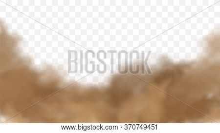 Realistic Sand Storm Illustration. Vector Brown Dust Cloud On Transparent Background. Air Pollution 