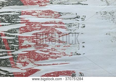 Torn Poster Glue Stains On Textured Paper. Abstract Grunge Background With Copy Space.