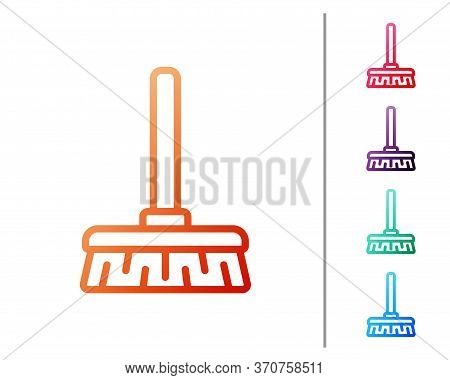 Red Line Handle Broom Icon Isolated On White Background. Cleaning Service Concept. Set Color Icons. 