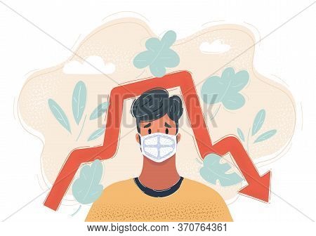 Vector Illustration Of Man In A Medical Mask, Wearing Face Mask. Virus Epidemy. Protective Resperato