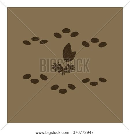 A Pattern With Drawn Coffee Beans, Leaves And Flowers Of A Brown Coffee Tree On A Light Brown Backgr