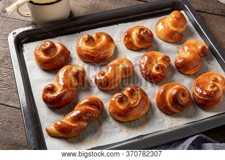 Freshly Baked Jidase - Traditional Czech Sweet Easter Pastry Made Of Yeast Dough And Brushed With Wa