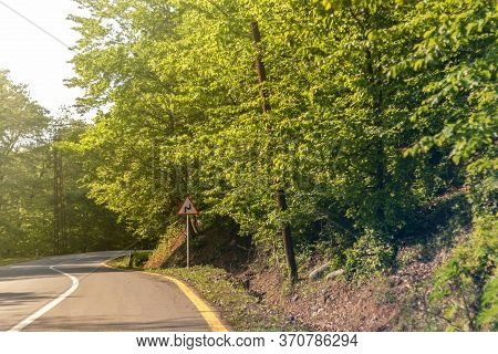 Sunny Mountain Road In Lankaran, Azerbaijan. Street Through The Woods.