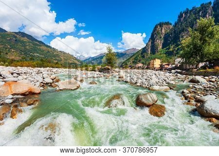 Beas River Near Manali In Kullu Valley In Himachal Pradesh, India