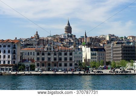 Turkey, Istanbul - May, 2020. Panoramic View To Galata Tower In Istanbul City Scape With Alld Builsi