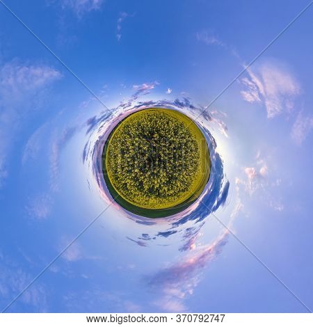 Little Planet Transformation Of Spherical Panorama 360 Degrees. Spherical Abstract Aerial View In Fi