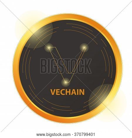 Crypto Currency Logo Gold, Silver, Bronze Coin: Vechain, Bitcoin. Electronic Currency. Digital Coin,