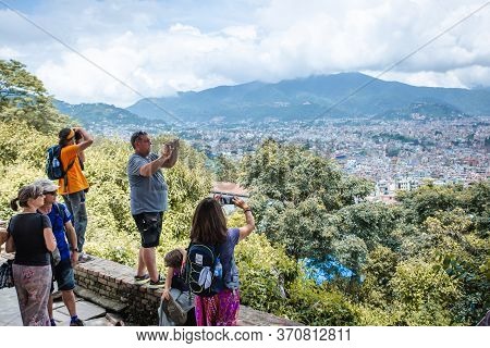 Kathmandu,nepal - August 15,2019: Many Tourists Taking Photographs Of Kathmandu Valley From Bagh Bha