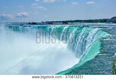 Beautiful Niagara Falls In Summer On A Clear Sunny Day, View From Canadian Side. Niagara Falls, Onta