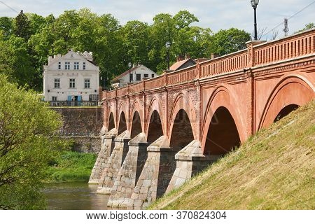 Kuldiga, June 03: Brick Bridge On June 03, 2020 At Kuldiga, Latvia. Kuldiga Is An Ancient Town In La