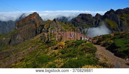 Pico Do Arieiro, Maderia, Portugal - June 25, 2019  : Tourists At The Top Of Pico Do Arieiro One Of 