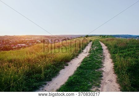 Path Through Meadow At Sunset. Places For Walk On Fresh Air In Summer