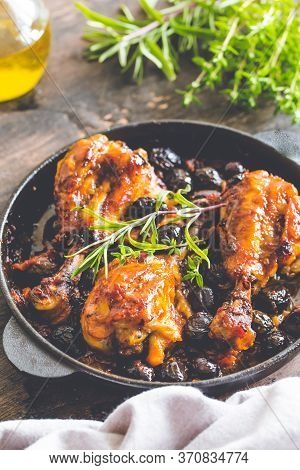 Italian Chicken Cacciatore, With Black Olives, Capers, Tomatoes, Garlic And Herbs.