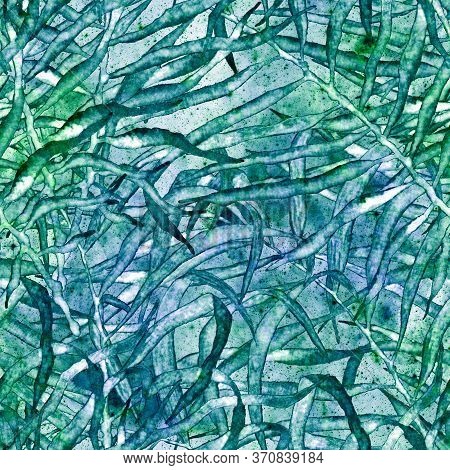 Palm Leaves Seamless Pattern. Turquoise Cosmic Background. Fashion Hand Drawn Texture. Palm Leaves S