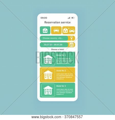Reservation Service Smartphone Interface Vector Template. Mobile App Page White Theme Design Layout.